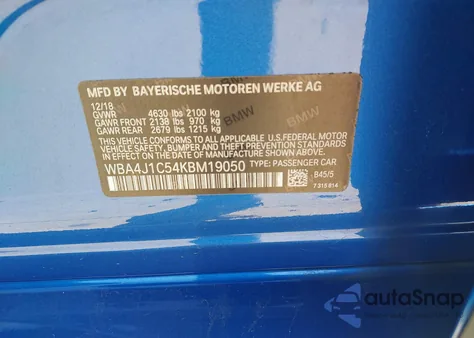 2019 BMW 430I Gran Coupe из США, поврежденный, VIN WBA4J1C54KBM19050